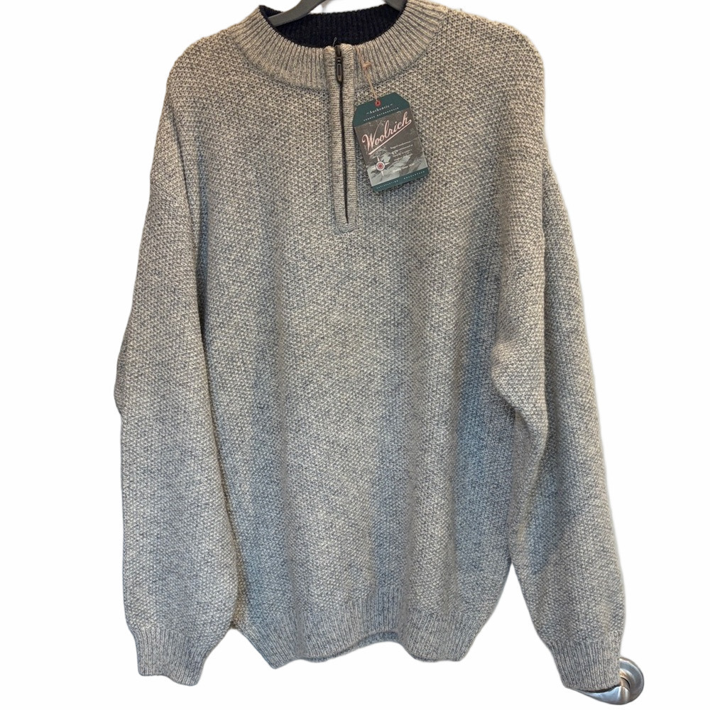 Woolrich Men's Zip-Up Wool Sweater in Light Gray, NWTS, size XL